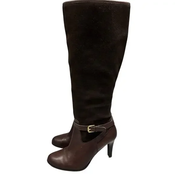 Ralph Lauren Bethan Brown Suede Leather Knee High Stiletto Riding Boots Size 9B - Picture 2 of 13